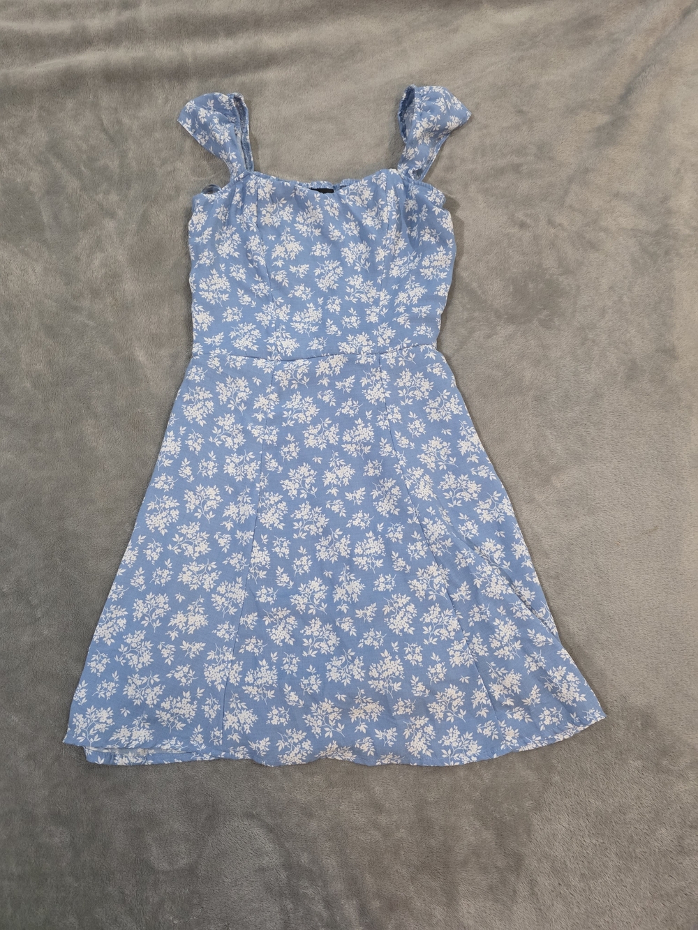 Blue Floral Smocked Sundress with Puff Straps-XS